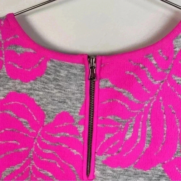Milly Neon Pink and Gray Tropical Knit Sleeveless Sheath‎ Dress - Picture 6 of 9